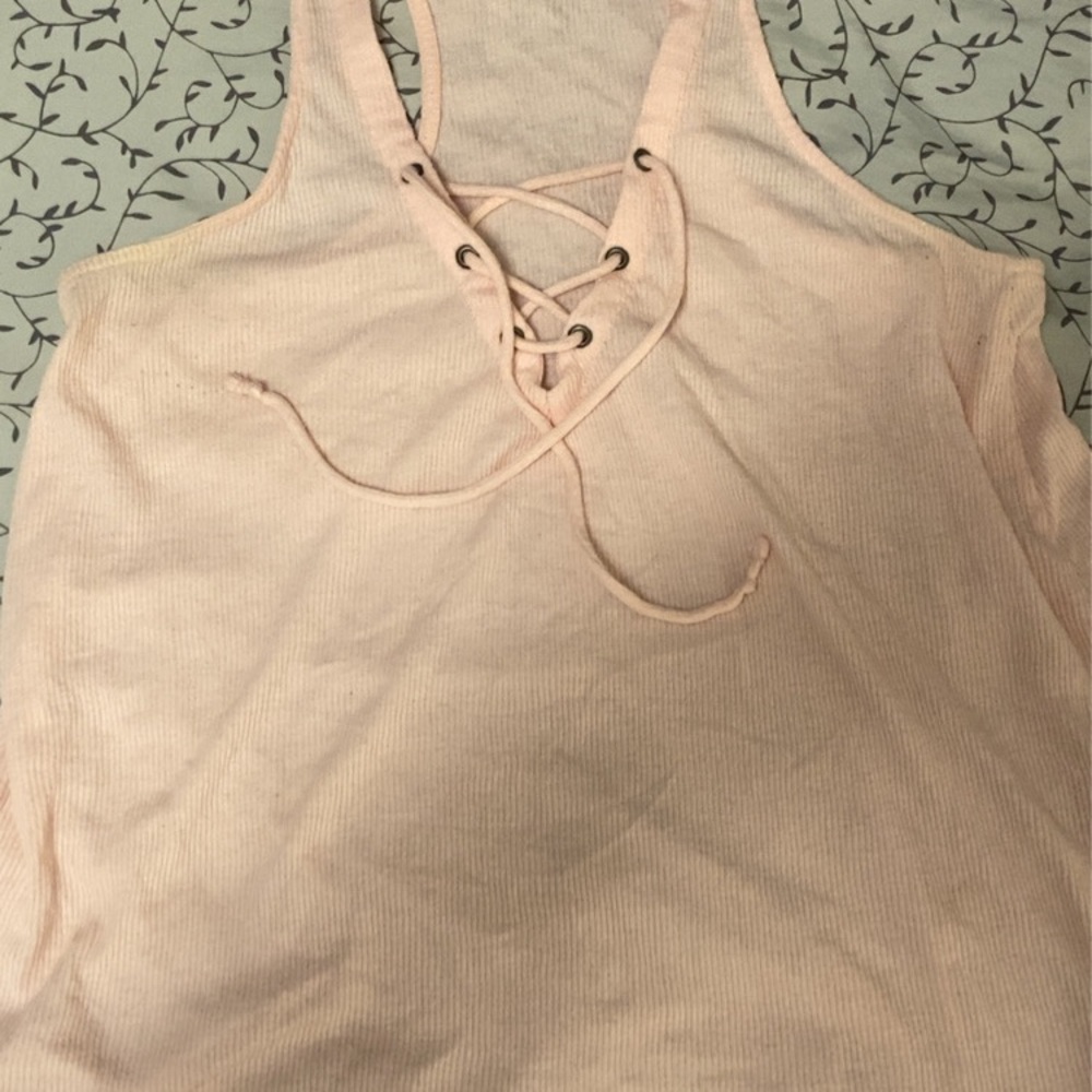 Women's Pink Lace-Up Tank Top
